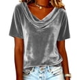 thumbnail image 2 of Hxlamzoo Women's Short Sleeve Blouses Casual V-neck Solid Ruffle Sequined Cuff Elegant Tops, 2 of 5