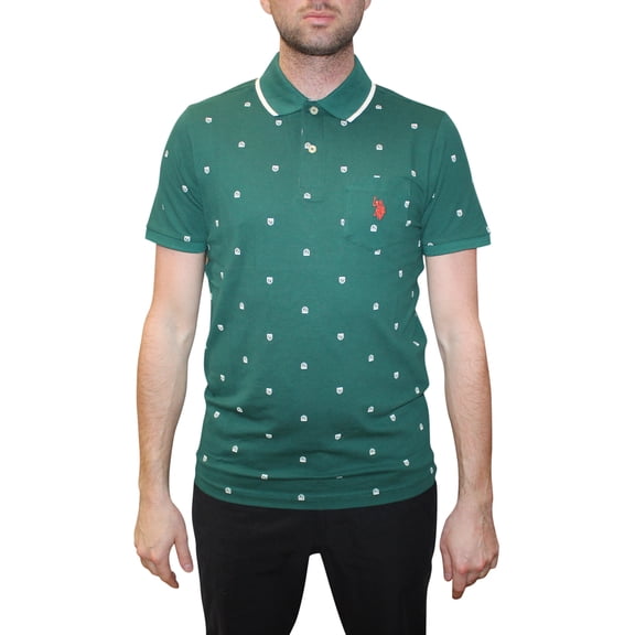 U.S. Polo Assn. Men's Slim Fit Shield Print Short Sleeve Pique Polo Shirt, Kingston Green, X-Large