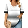 thumbnail image 3 of TQWQT Plus Size Womens Tops 4x-5x Trendy Short Sleeve Tee Shirt Tops Striped Color Block Graphic T-Shirt V Neck Criss Cross Tunic Shirts Dressy Casual Trendy Tunics 3XL, 3 of 6