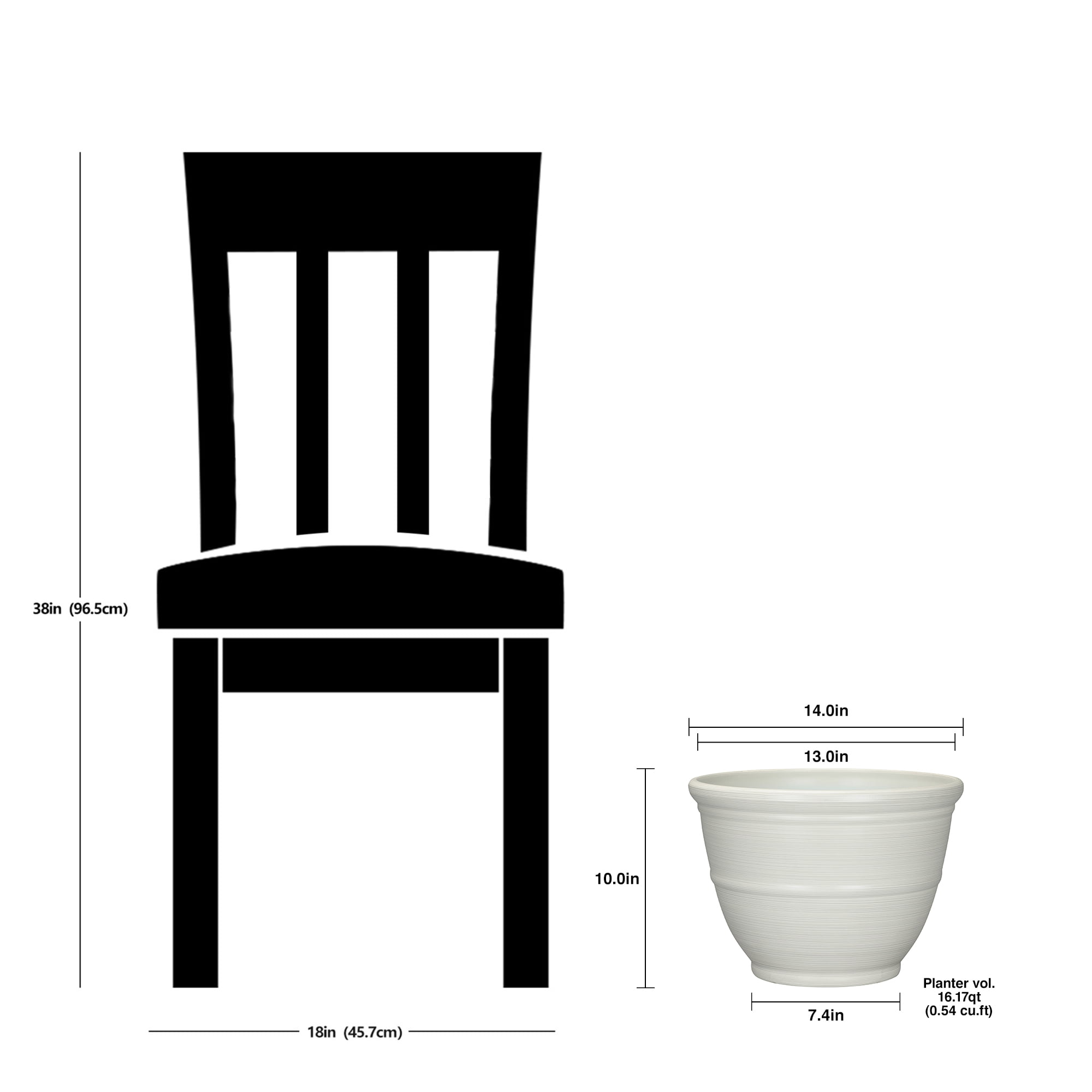 Mainstays Ferenza Round Recycled Resin Planter, White, 14 in x 14 in x 10 in