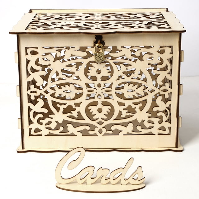 Caja de madera para tarjetas de regalo, suministros para bodas, caja hueca para tarjetas de presentación, caja para firmar, caja de madera para tarjetas de felicitación de boda