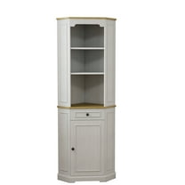 CQSXDA 68 Inch Tall Freestanding Corner Cabinet in Antique White with 1 Door, 1 Drawer and Adjustable Shelf for Storage for Living Room and Kitchen Decor