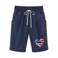 thumbnail image 4 of CFLVAEK Fourth of July Shorts for Women Cotton Linen Drawstring High Waisted Bermuda Shorts with Pockets Independence Day Shorts L, 4 of 4