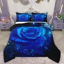 Homewish Chic Glitter Print Bedding Comforter Set,Romantic Blue Rose Twin Comforter Sets,Valentine'S Day Floral Bedding Set For Adults,Ultra Soft Home Decor Reversible,2pcs