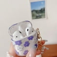 thumbnail image 4 of Compatible with AirPods 1/2 Clear Case,Cute Cartoon Flower Pattern Design with Floral Keychain, Soft TPU Protective Shockproof Case for AirPod 1&2 for Girls Women-Purple, 4 of 12