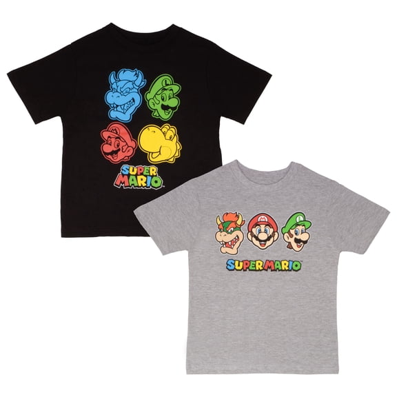 Nintendo Super Mario Graphic Short Sleeve T-Shirts (Little Boys & Big Boys), 2-Pack Bundle, Sizes 4-16