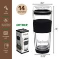 thumbnail image 5 of Tupkee Double Wall Glass Tumbler - 14-Ounce, All Glass Reusable Insulated Tea/Coffee Mug & Lid, Hand Blown Glass Travel Mug - Black, 5 of 7