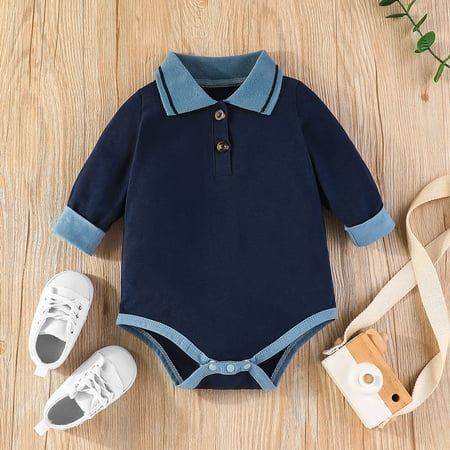 

Toddler Boys Girls Long Sleeve Patchwork Colour Triangle Gentleman Romper Bodysuits