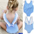 thumbnail image 2 of XinLfly Toddler Girls Swimsuit Striped One-Piece Swimwear Swimsuit Beachwear Blue, Sizes 6M-5T, 2 of 6