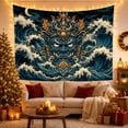 thumbnail image 3 of Ocean Waves Fierce with Mythical Mask Churning Textured, Mystical Fantasy for Space Lovers, Galaxy Room Decor, Housewarming Gift, Tapestry Wall Hanging for Bedroom and Dorm, 3 of 7