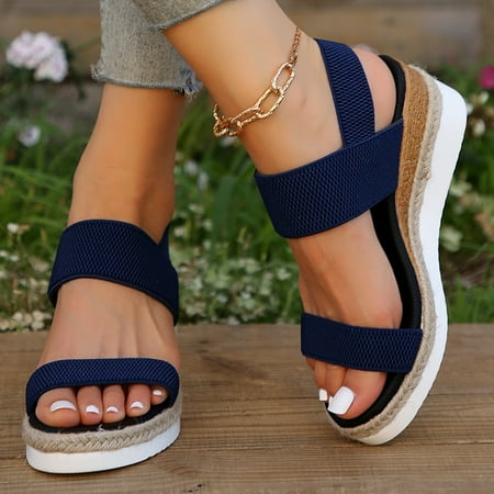 

SEVEN BUSSZ Stretch Fabric Knitted Wedge Sandals Women Back Elastic Band Platform Sandles Woman Super Size Summer Thick Sole Beach Sandalias