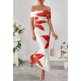 thumbnail image 3 of Vestido largo MEROKEETY para mujer con hombros descubiertos, floral, rojo, 3 of 8