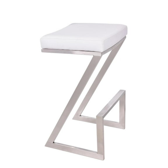 Armen Living Atlantis Modern Faux Leather Counter Stool in White