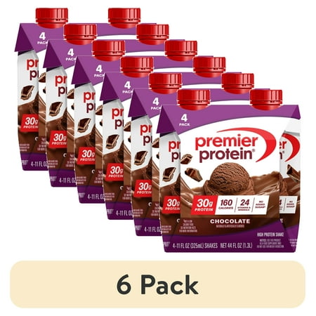 (6 pack) Premier Protein Shake, Chocolate, 30g Protein, 11 Fl Oz, 4 Ct