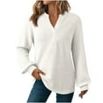 thumbnail image 3 of jobturf Long Sleeve Shirts for Women Dressy Casual V Neck Blouses Soft Comfy Loose Basic Tees Fall Fashion Waffle Knit Going Out Tops, 3 of 9