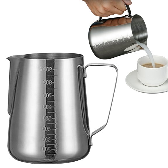 Clearance Under $5.39 Stainless Steel Milk Frothing Pitcher with Measuring Scale, Coffee Steaming Cup for Latte Art and Home Brewing