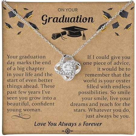 Graduation Necklace for Daughter from Dad and Mom, Love Knot Necklace for Daughter on Her Graduation With Message Card and Gift Box, College Graduation Gift, Happy Graduation Day Gift Jewelry