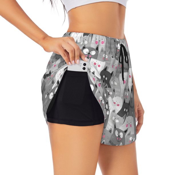 Balery Cats Group Pantalones cortos deportivos para mujer con forro y dos bolsillos, elásticos, para entrenamiento, gimnasio, yoga-Small