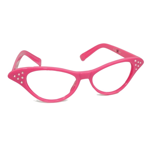 Hip Hop 50's Shop 1950s Cat-Eye Glasses for Kids, Plastic Costume Glasses with Rhinestones (Child Hot Pink)