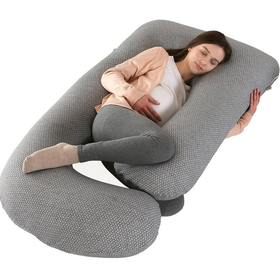 TOPCHANCES Pregnancy Pillow with Removable Cover, J-Shaped Full Body Maternity Pillows for Sleeping Support for Back, Belly, Hips, Legs (Grey)