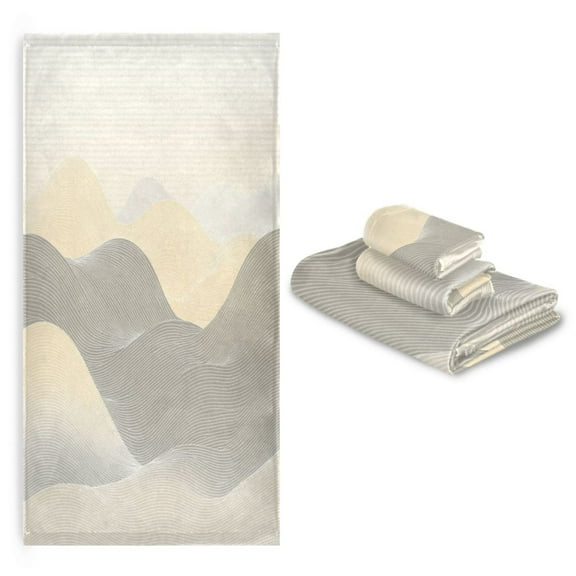 3 Pack Towel Set with Bath Towels, Hand Towels & Washcloths for Everyday Use Light Gray Mountains