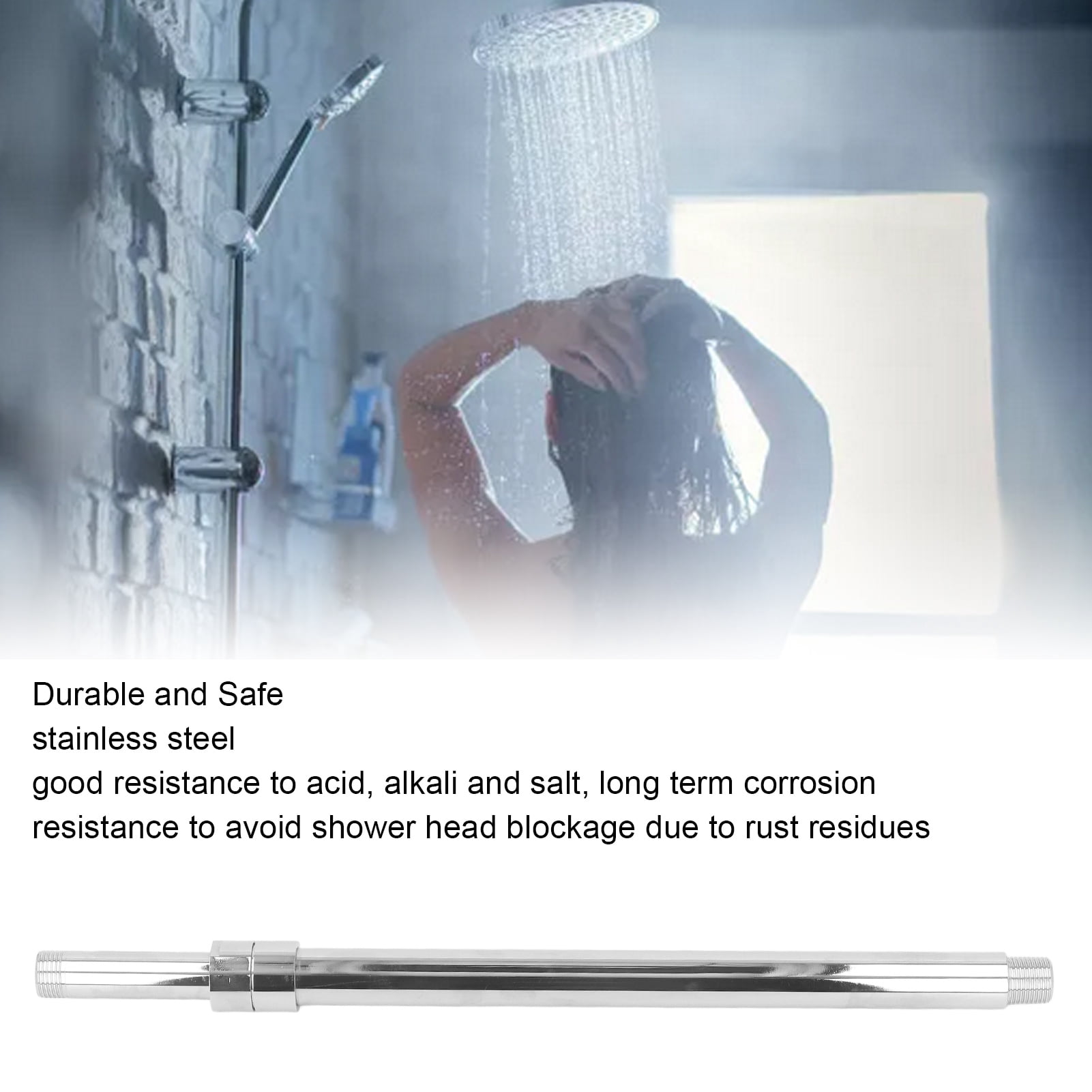 YAHHU 27.6in Ceiling Mount Adjustable Rain Shower Head Extension Arm Stainless Steel Bathroom Fixture Component with Decorative Cover and Easy Installation Instruction Manual