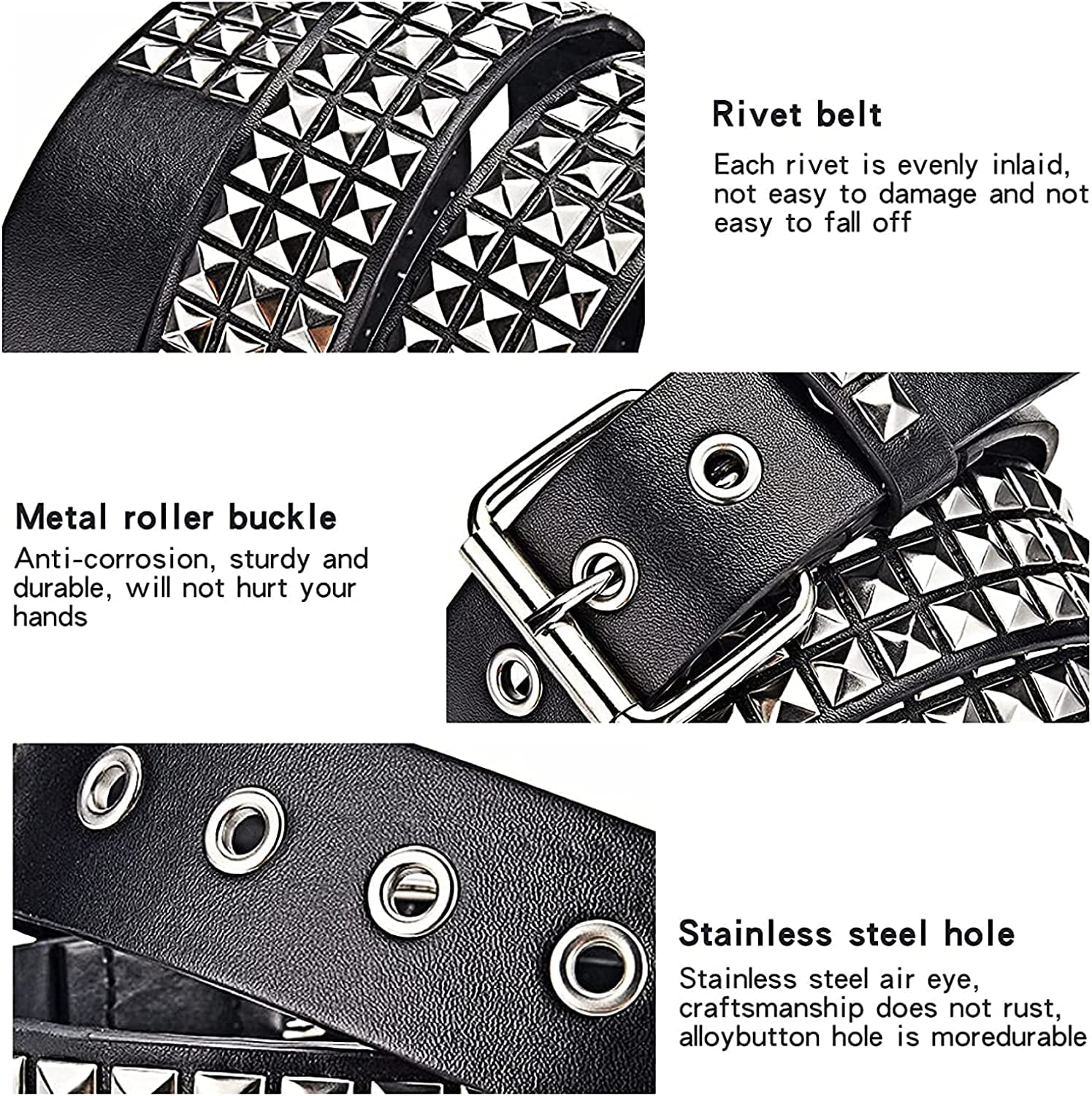 Nvzi Punk Leather Belt,Studded Belt Square Beads Rivet Belt Metal