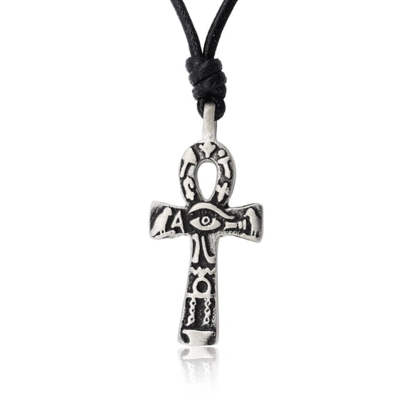Egyptian Ankh Key Eye of Horus Ra Silver Pewter Necklace Pendant Jewelry With Cotton Cord
