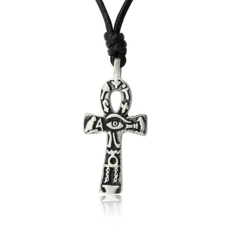 Egyptian Eye Horus - Egyptian Ankh Key Eye of Horus Ra Silver Pewter Necklace Pendant Jewelry With Cotton Cord
