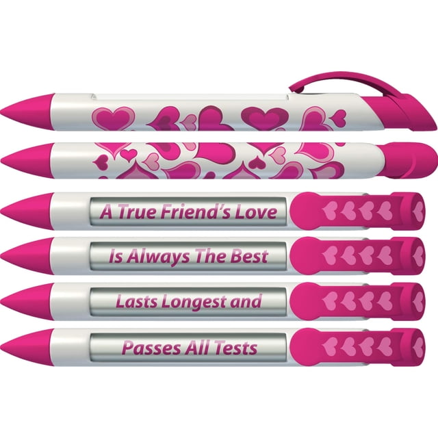 Set de 6 Plumas Giratorias Magenta con Corazones