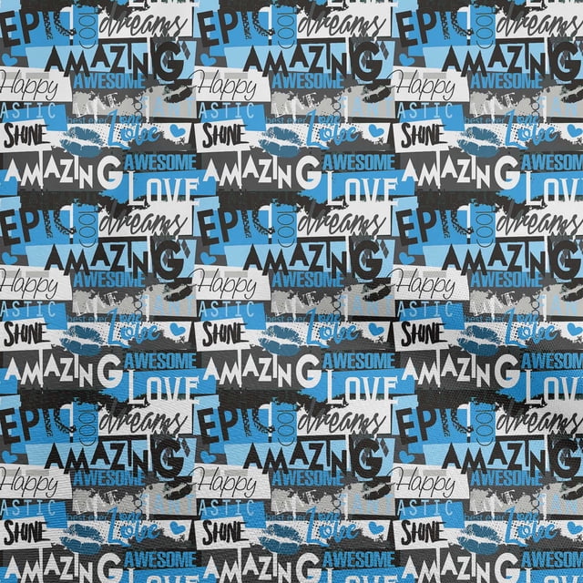oneOone Georgette Viscose Medium Blue Fabric Writing Font Craft Projects Decor Fabric Printed By The Yard 42 Inch Wide-F2