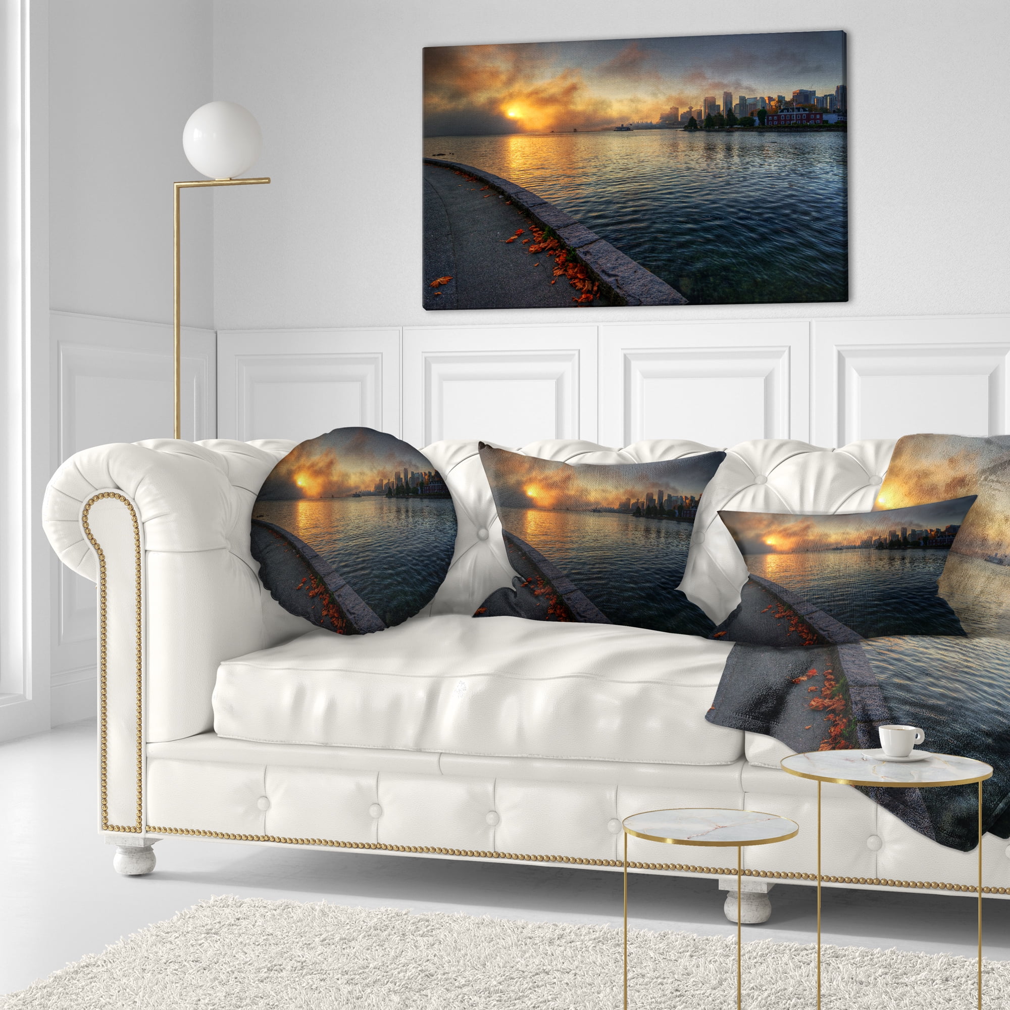 Designart Tranquil Vancouver Downtown View - Landscape Printed Throw Pillow - 12x20