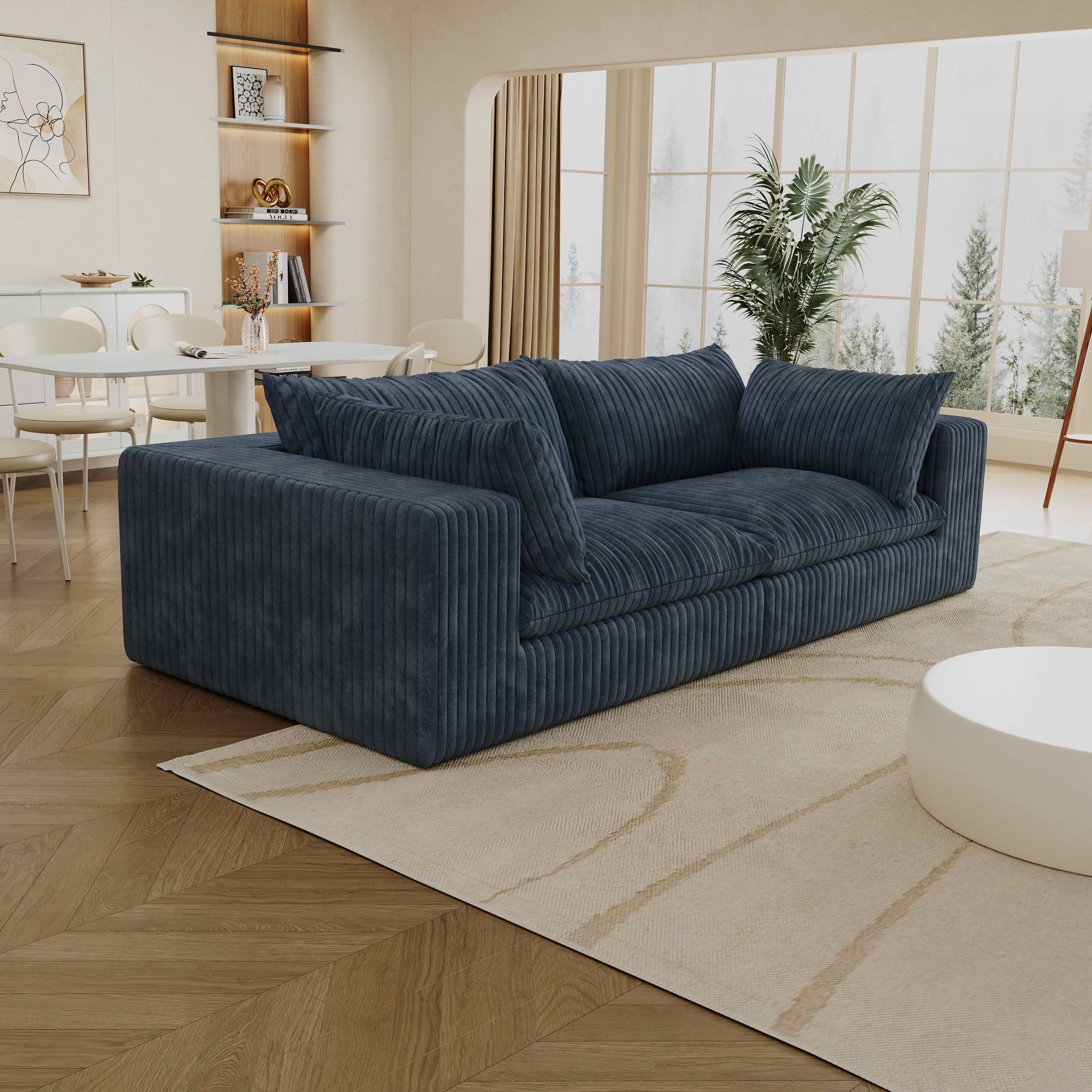 MAYEERTY 78.8" 2-Seat Corduroy Sofa, Feather-Filled Cushion Modular Design, Full Sponge Support No Wooden Frame, No Assembly, Blue