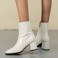 thumbnail image 4 of NECHOLOGY Botas Mujer Adulto Femenino Zapatos Botines mujer Botas de tacón con cremallera en el tobillo para mujer de talla grande de cuero a la botas de mujer gruesas laterales (White, 7.5), 4 of 6