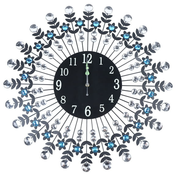Miumaeov 23.6'' Wall Clock Modern Crystal Diamond Wall Clocks 3D Round Luxury Flower Wall Clock Non Ticking Silent Metal Clock
