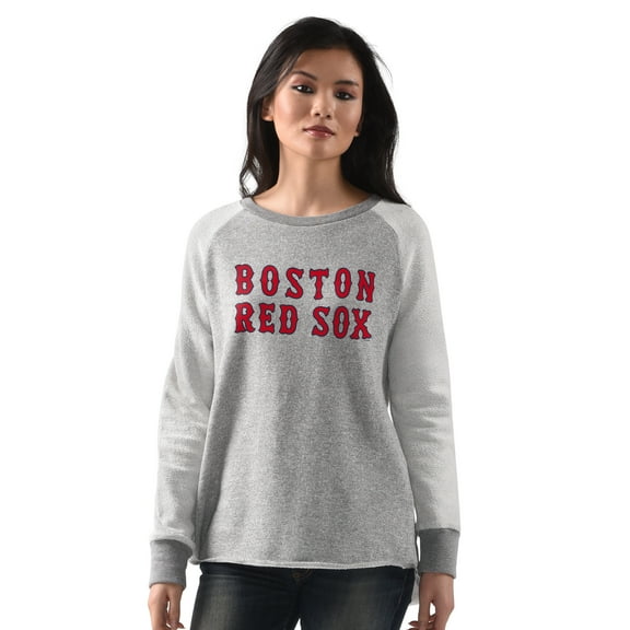 Women's-G-III 4Her by Carl Banks Heather Gray Boston Red Sox Gridiron Raglan Pullover Sweatshirt