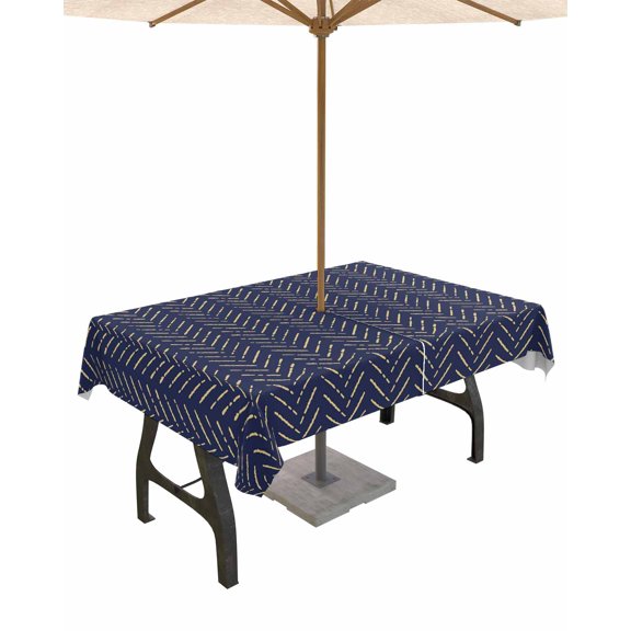 nqOlkjepod Blue Yellow Geometric Outdoor Tablecloth with Umbrella Hole & Zipper, Modern Abstract Art Striped Rectangle Table Cover 54x80 Inch, Dining Waterproof Table Cloth Protector for Patio/Party