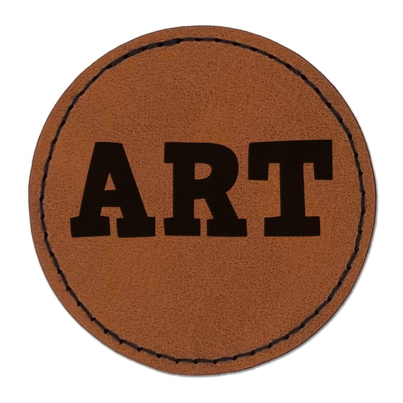 Art Fun Text 2.5" Faux Leather Round Engraved Iron-On Patch - Brown