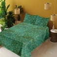 thumbnail image 2 of Ambesonne Grunge Fitted & Flat Sheet with Shams 4 Pcs Set, Retro Scissors Pattern Art, Queen, Forest Green Jade Green, 2 of 5