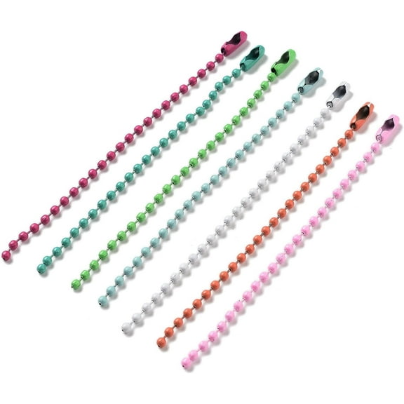 100 Pcs Iron Ball Tag Chains Ball Bead Chain Ball Chain Keychain Dog Tag Necklace Chains Beaded Metal Keychain Chains for Jewelry Making Craft Hanging Ornament Decoration colorful DIY