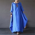 thumbnail image 1 of JUNWELL Spring New Loose Size Round Neck Mid-Sleeve Large Swing Cotton And Linen Long Dress, 1 of 6