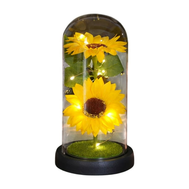 Dos flores de jabón de girasol con luces, adornos para el Día de la Madre, regalo de San Valentín, simulación de girasol.