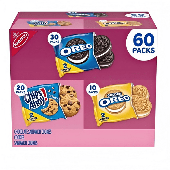 Nabisco Sweet Treats Variety Pack, 60 Two-Cookie Packs – OREO, OREO Golden & CHIPS AHOY!