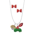 thumbnail image 1 of Delight Jewelry Goldtone Large Angled Rope Spinner Christmas Kiss Charm Necklace and Stud Earrings, 1 of 4
