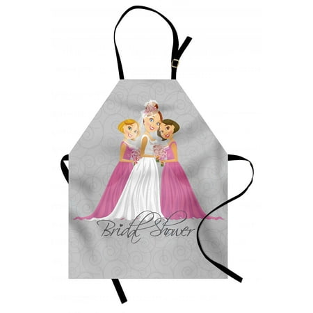 Bridal Shower Apron Bride and Best Friends Bridesmaid on Floral Ivy Backdrop Art Print, Unisex Kitchen Bib Apron with Adjustable Neck for Cooking Baking Gardening, Grey Pink and White, by