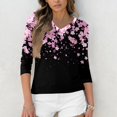 thumbnail image 4 of Women's V-Neck Floral Print 3/4 Sleeve T-Shirt, Cute Casual Blouse with Relaxed Fit for Plus Size Comfort and Stylish Everyday Wear,Pink 5XL, 4 of 5
