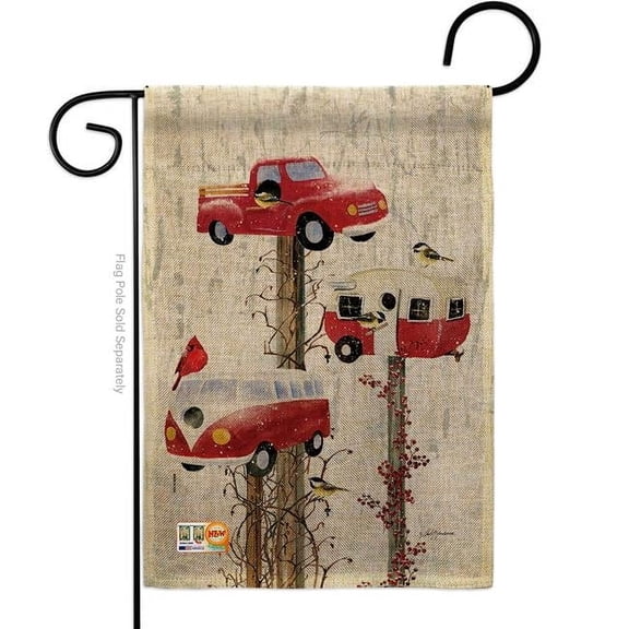 Breeze Decor BD-WT-G-114218-IP-DB-D-US18-BT 13 x 18.5 in. Retro Birdhouse Burlap Winter Wonderland Impressions Decorative Vertical Double Sided Garden Flag