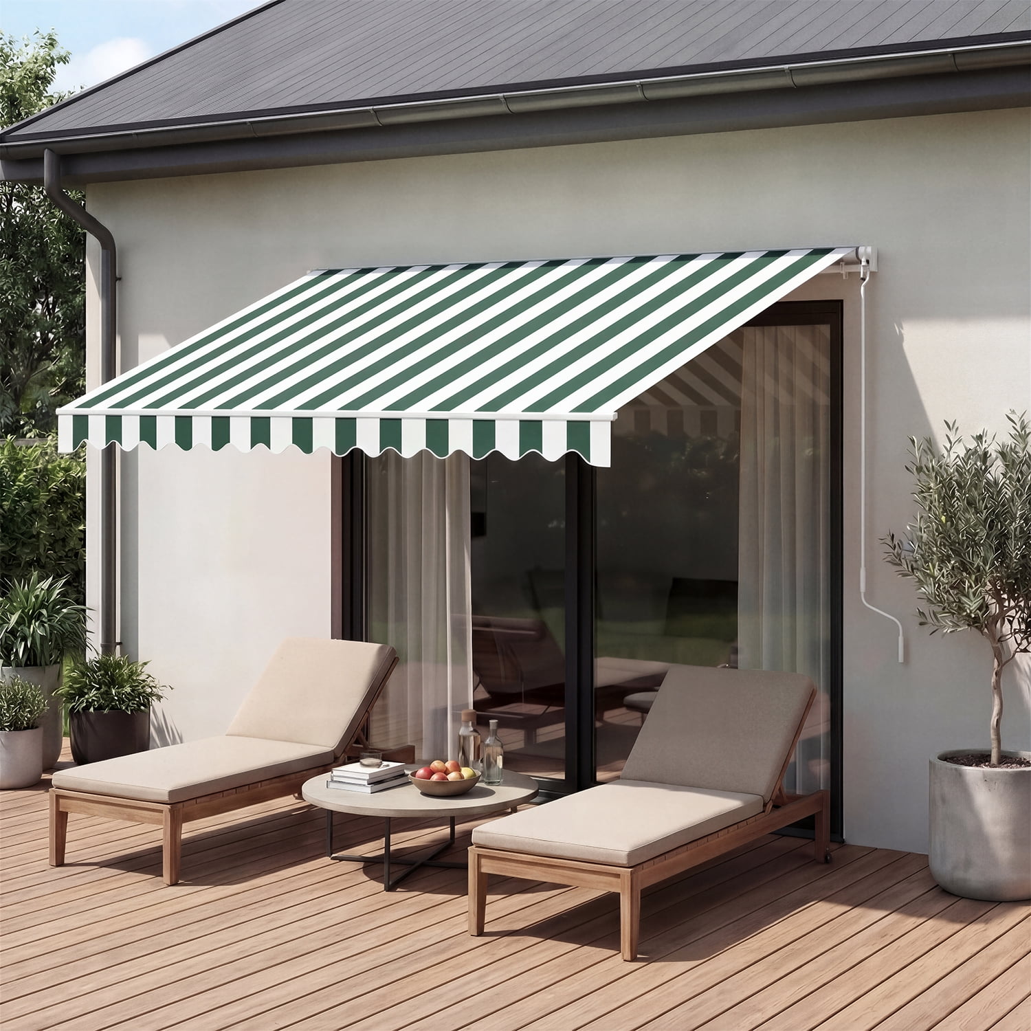 BaPiPro 12'x10' Manual Retractable Awning for Patio, Outdoor Sun Shade Waterproof Fabric Canopy with Crank Handle, UV Protection for Deck Balcony,Green