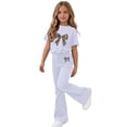thumbnail image 6 of Amidoa Girls Summer 2 Piece Outfits Kids Print Short Sleeve and Pants Casual Clothing Sets White Size 7, 6 of 7