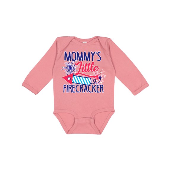 Inktastic Mommys Little Firecracker with Rocket and Fireworks Boys or Girls Long Sleeve Baby Bodysuit